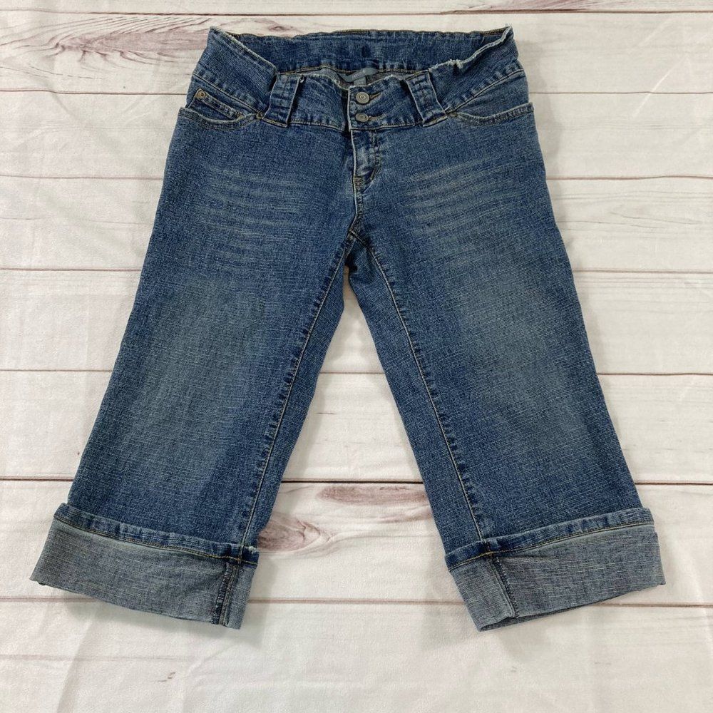 Patch Womens Blue Dark Wash Low Rise Cropped Denim Jean Capri Pants Size S